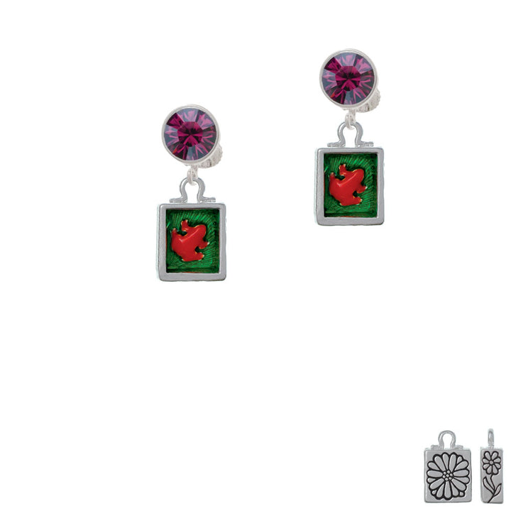 Red Tree Frog in Shadow Box Crystal Clip On Earrings Image 8