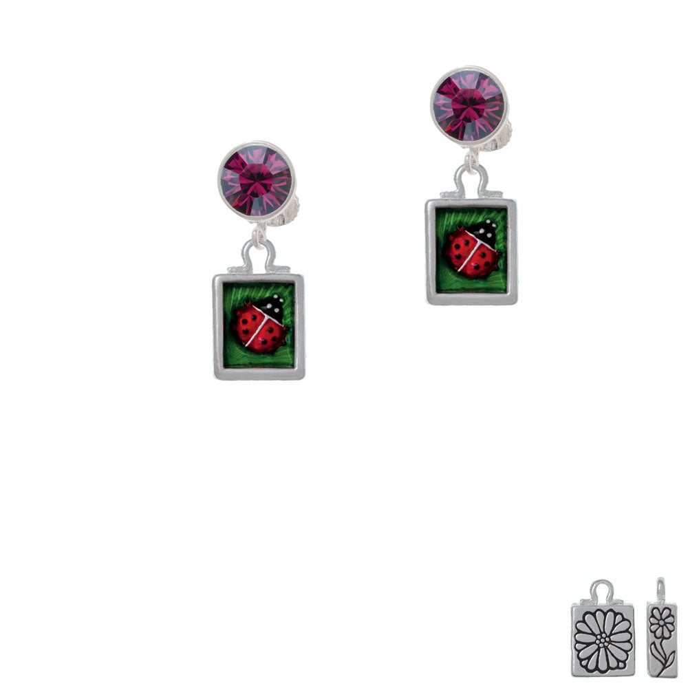 Red Ladybug in Shadow Box Crystal Clip On Earrings Image 8