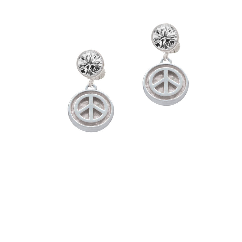 Peace Sign - Round Seal Crystal Clip On Earrings Image 2