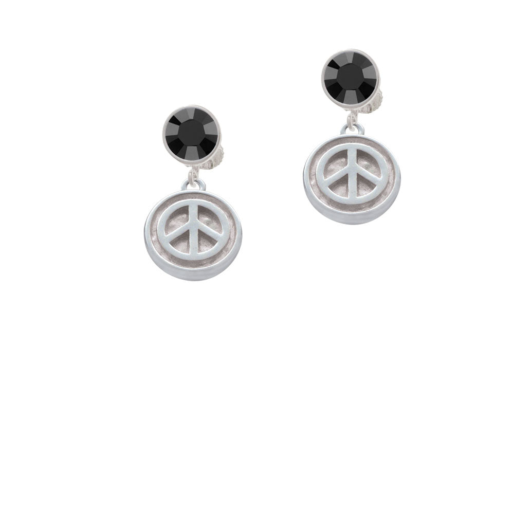 Peace Sign - Round Seal Crystal Clip On Earrings Image 3