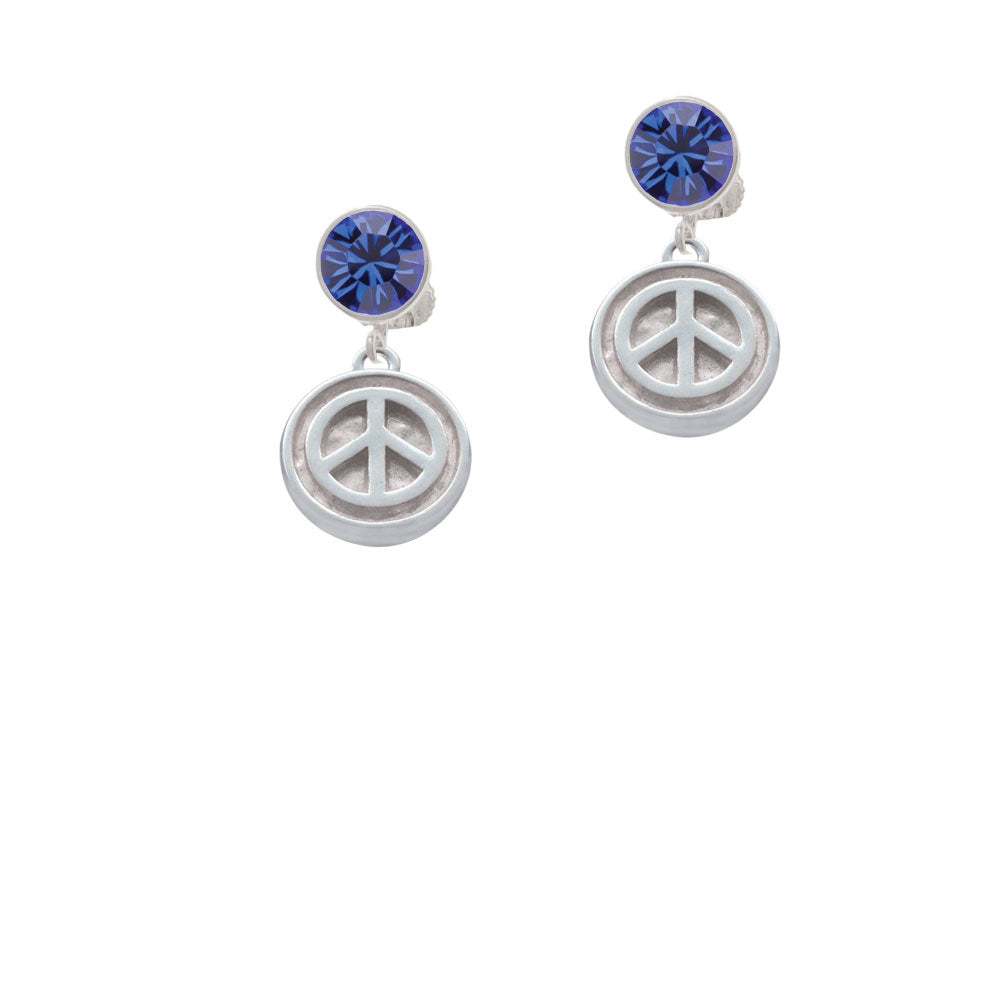 Peace Sign - Round Seal Crystal Clip On Earrings Image 7