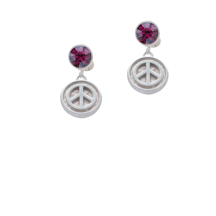 Peace Sign - Round Seal Crystal Clip On Earrings Image 8