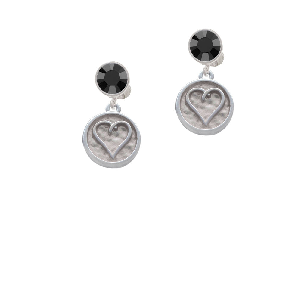 Heart Outline - Round Seal Crystal Clip On Earrings Image 3