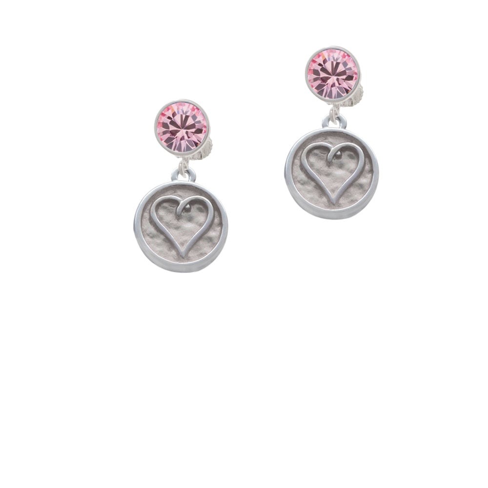 Heart Outline - Round Seal Crystal Clip On Earrings Image 1