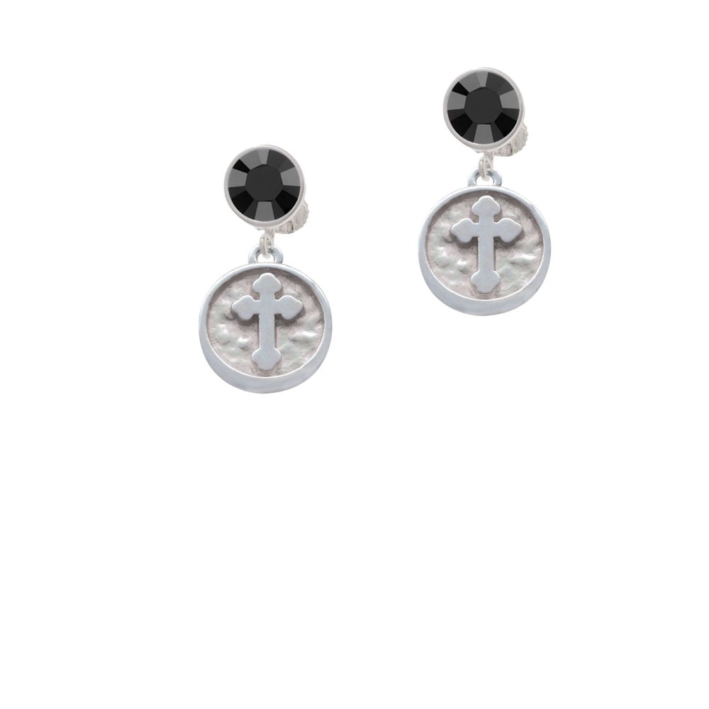 Botonee Cross - Round Seal Crystal Clip On Earrings Image 3