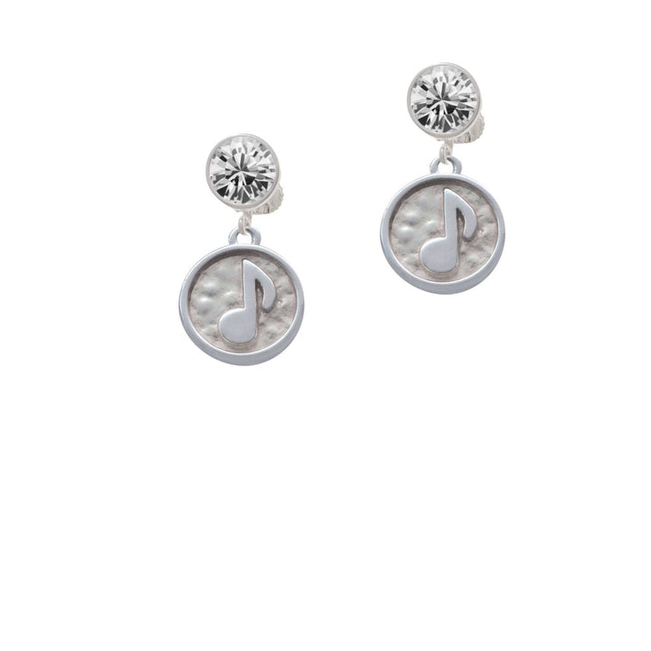 Music Note - Round Seal Crystal Clip On Earrings Image 2