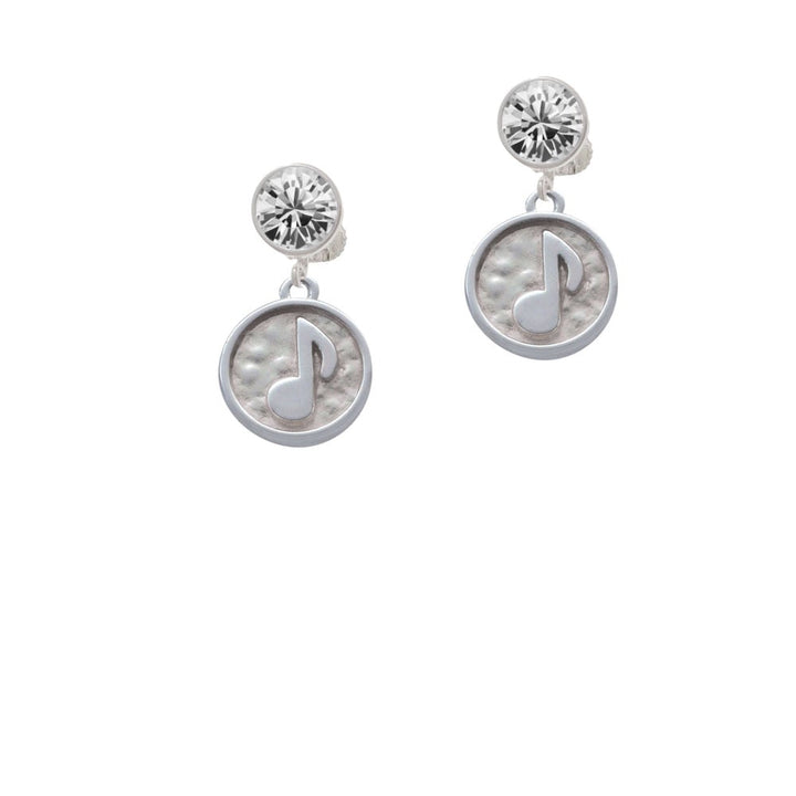 Music Note - Round Seal Crystal Clip On Earrings Image 1