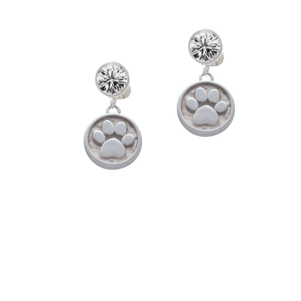 Paw - Round Seal Crystal Clip On Earrings Image 1