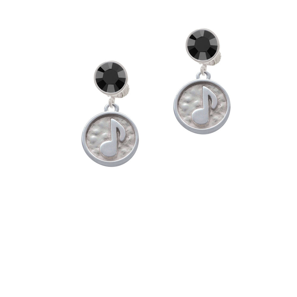 Music Note - Round Seal Crystal Clip On Earrings Image 3