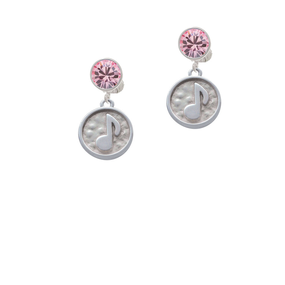 Music Note - Round Seal Crystal Clip On Earrings Image 4