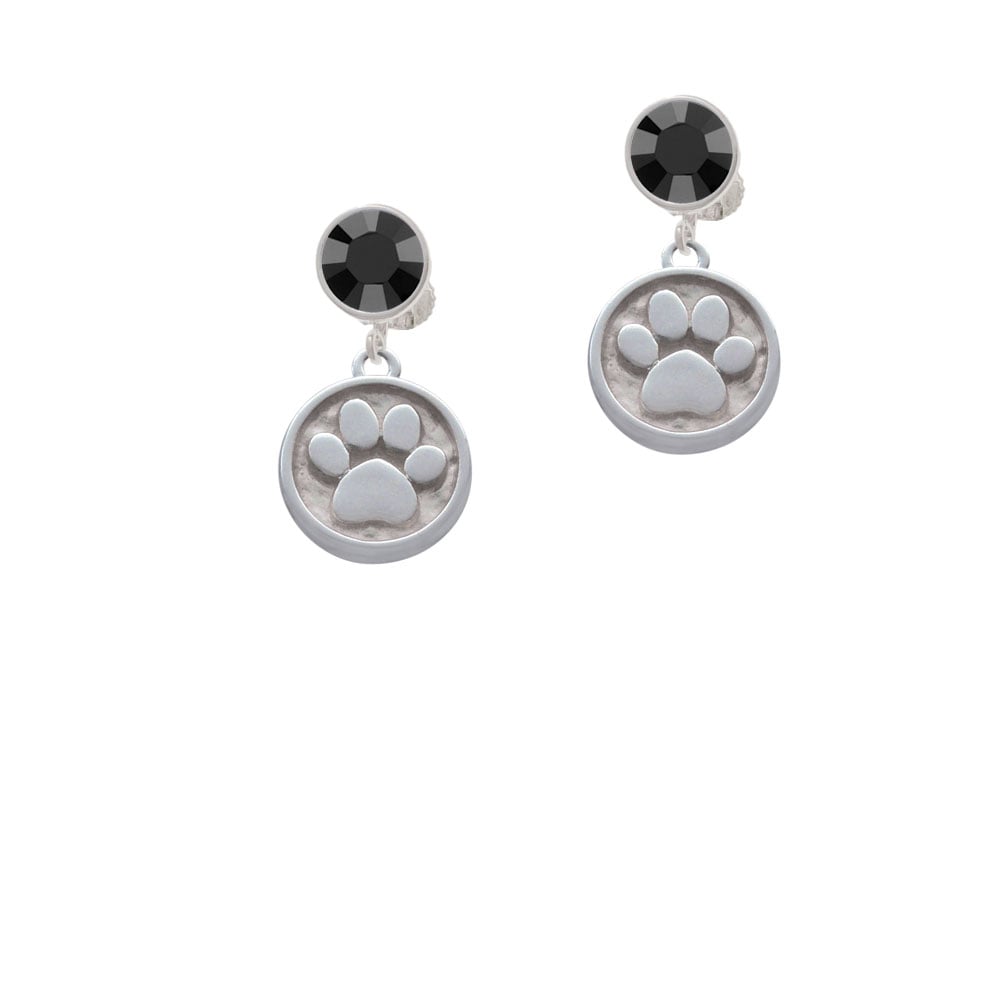 Paw - Round Seal Crystal Clip On Earrings Image 1