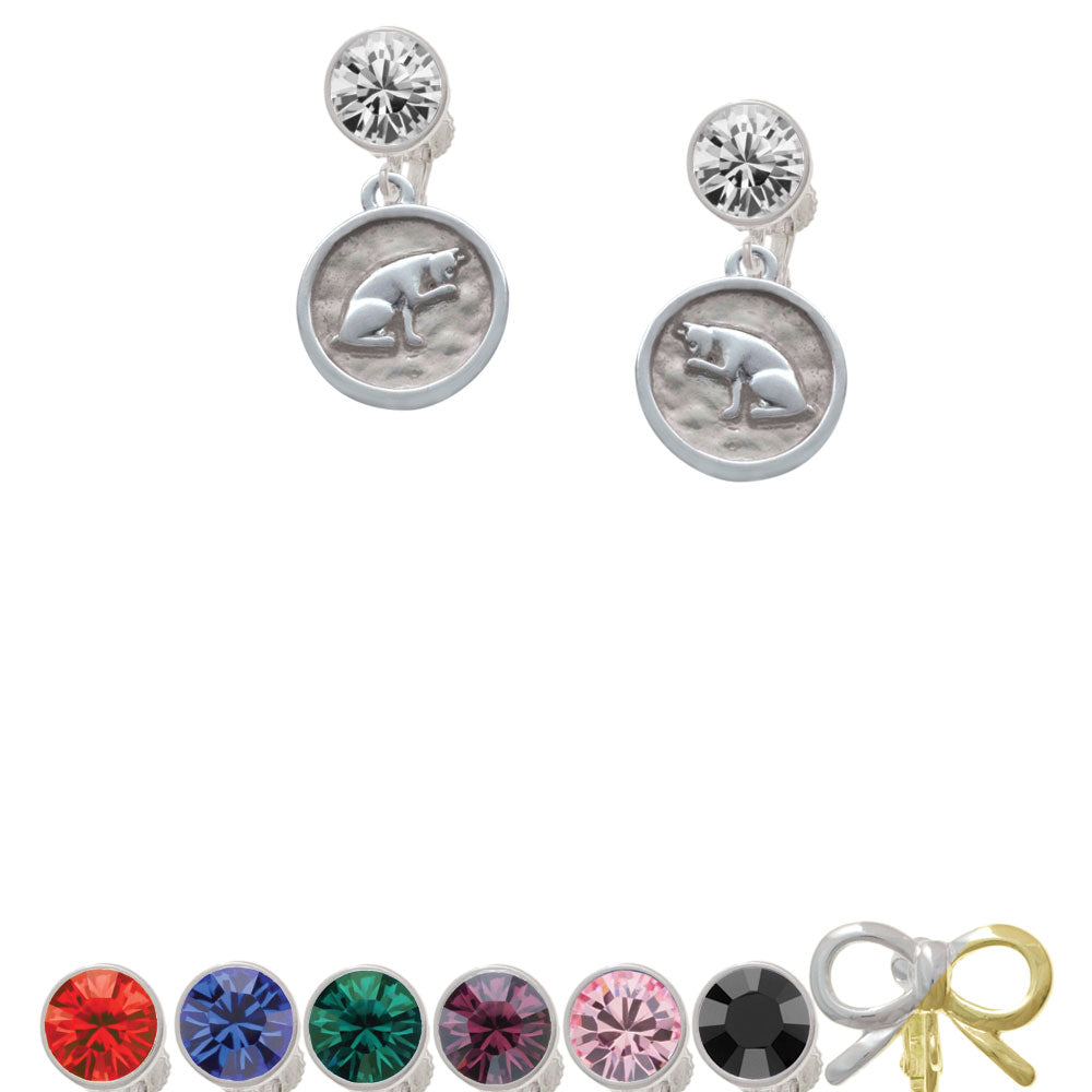 Sitting Cat - Round Seal Crystal Clip On Earrings Image 1