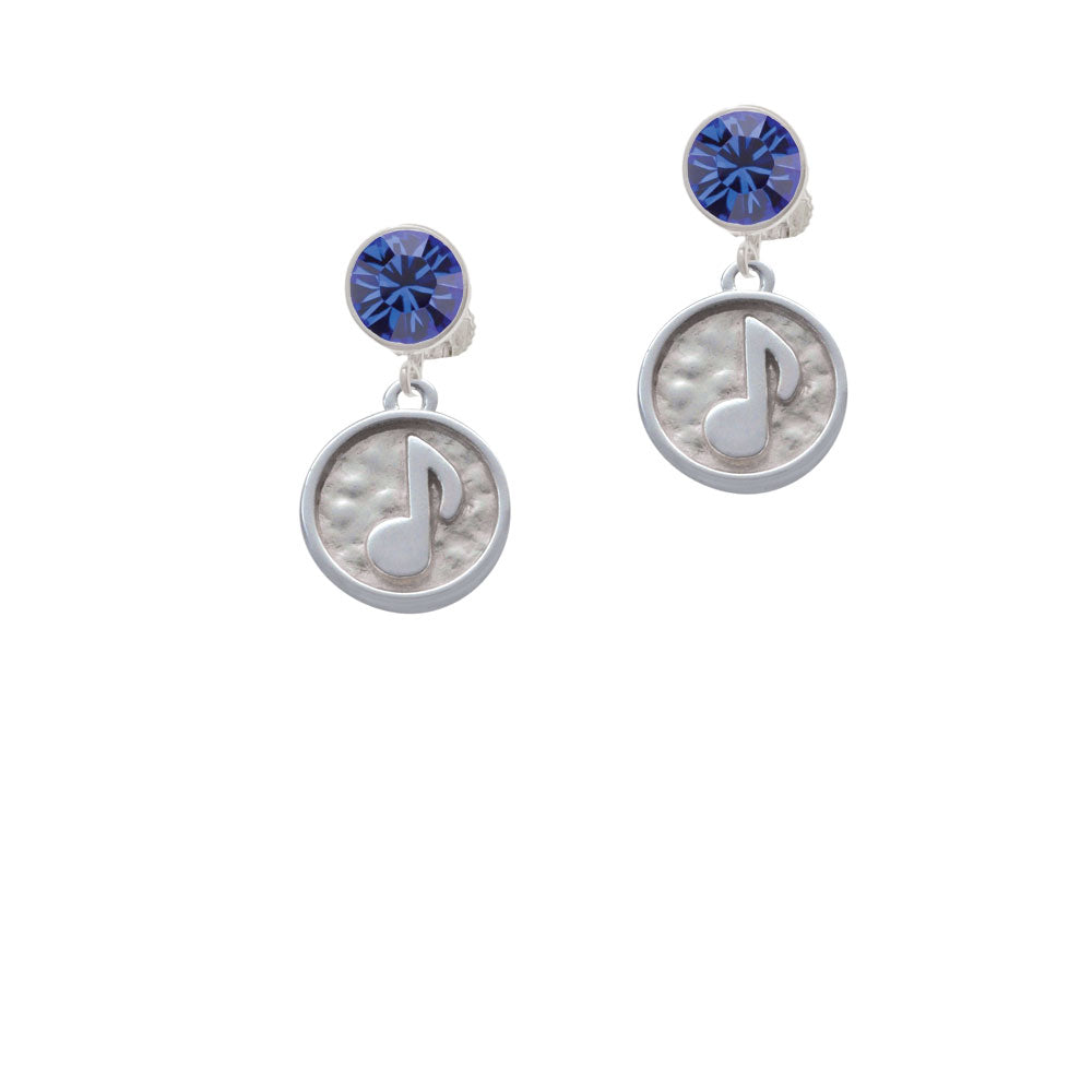 Music Note - Round Seal Crystal Clip On Earrings Image 7