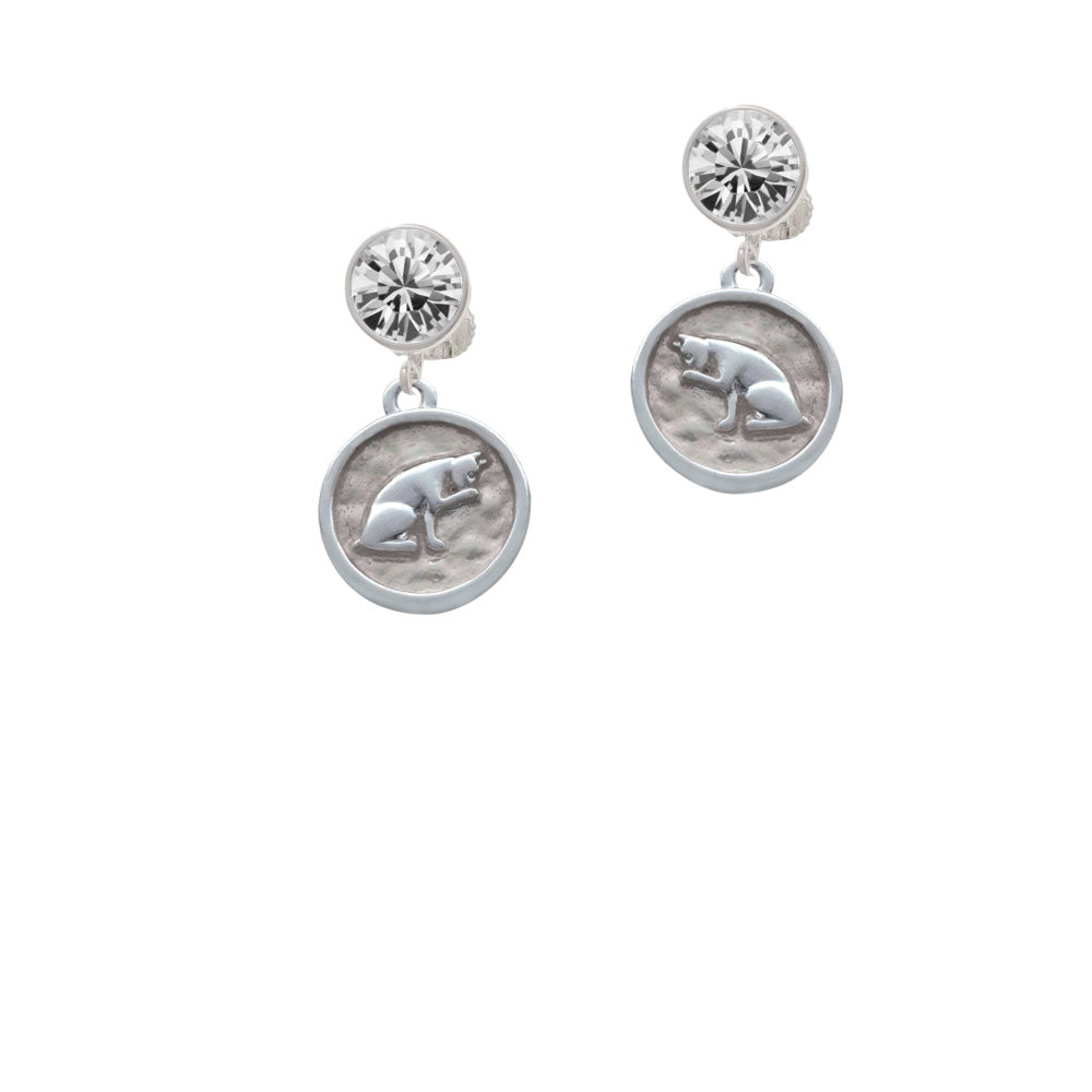 Sitting Cat - Round Seal Crystal Clip On Earrings Image 2