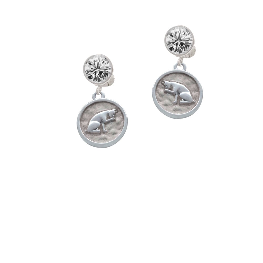 Sitting Cat - Round Seal Crystal Clip On Earrings Image 1