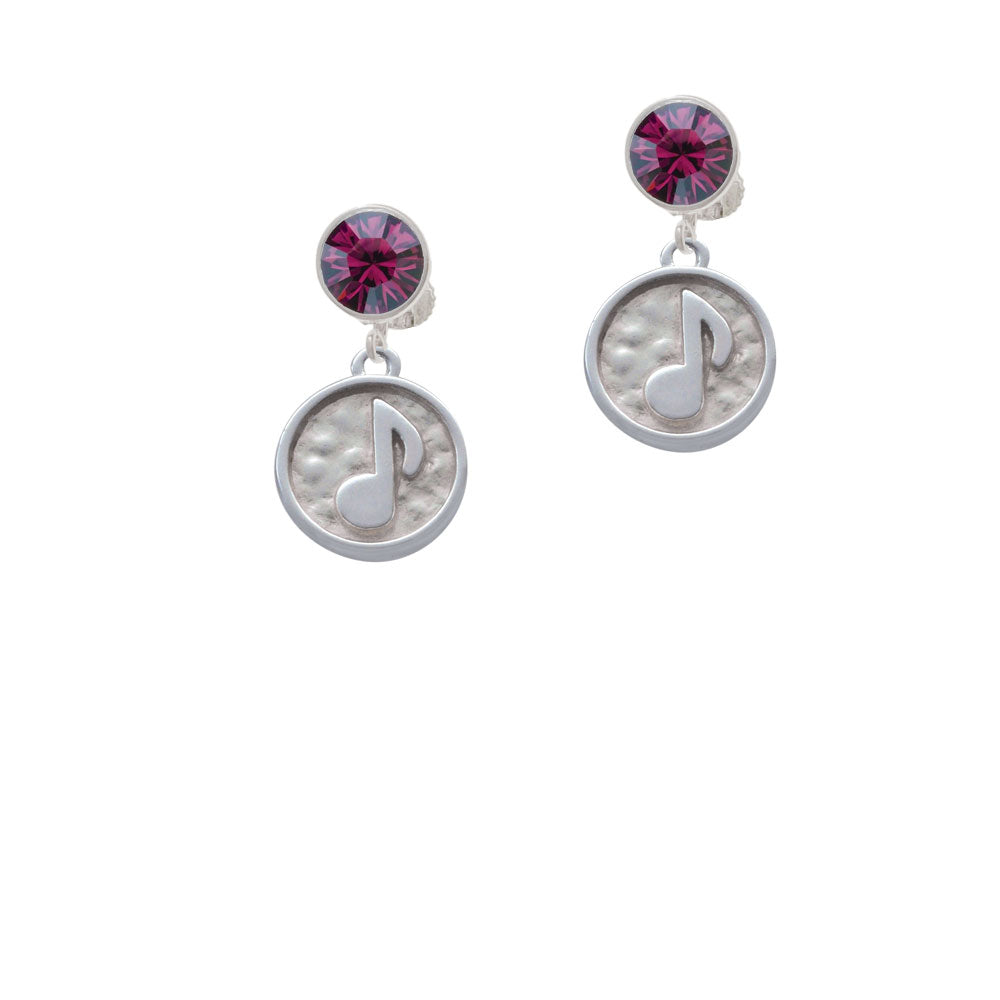 Music Note - Round Seal Crystal Clip On Earrings Image 8