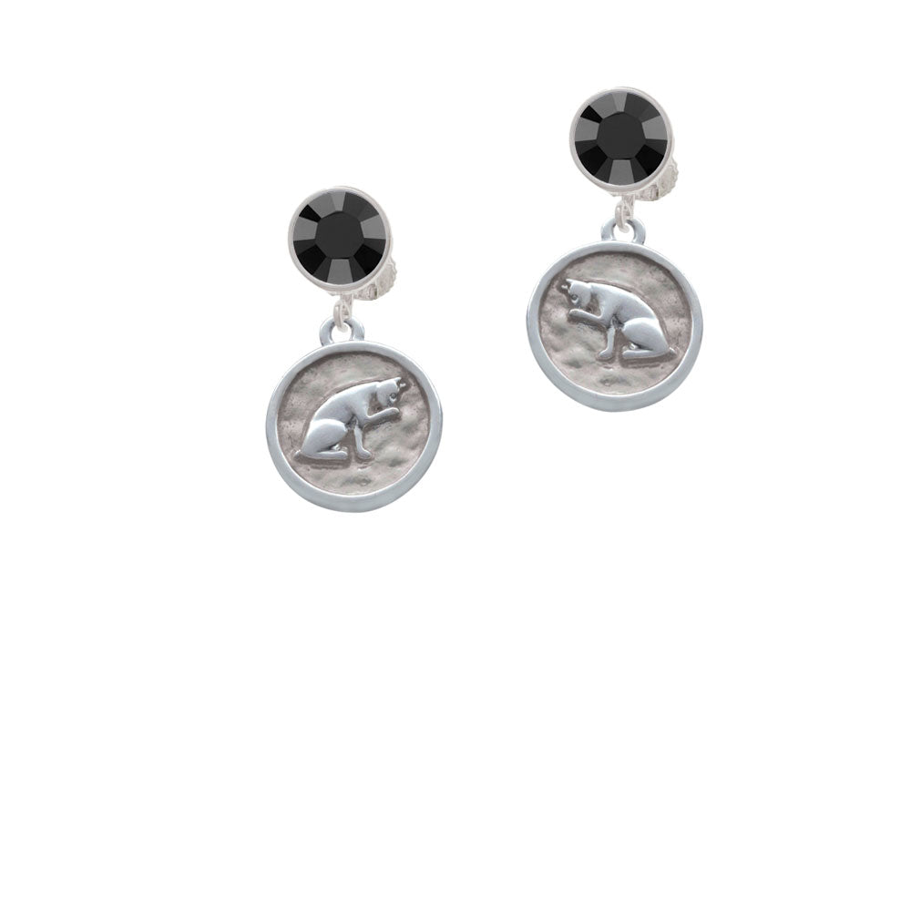 Sitting Cat - Round Seal Crystal Clip On Earrings Image 3