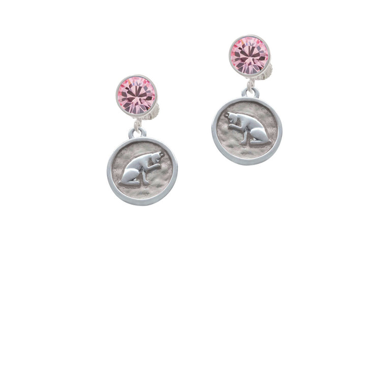 Sitting Cat - Round Seal Crystal Clip On Earrings Image 4