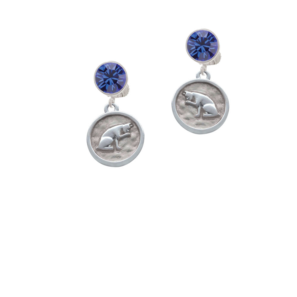 Sitting Cat - Round Seal Crystal Clip On Earrings Image 7