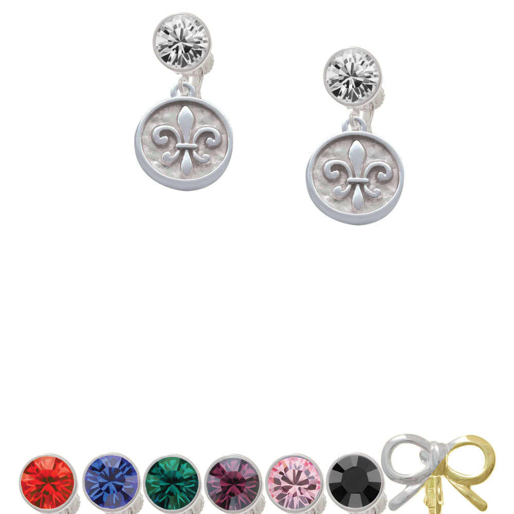 Fleur di Lis - Round Seal Crystal Clip On Earrings Image 1