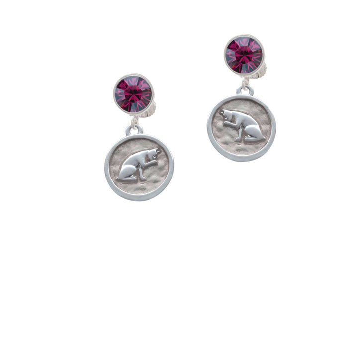 Sitting Cat - Round Seal Crystal Clip On Earrings Image 8