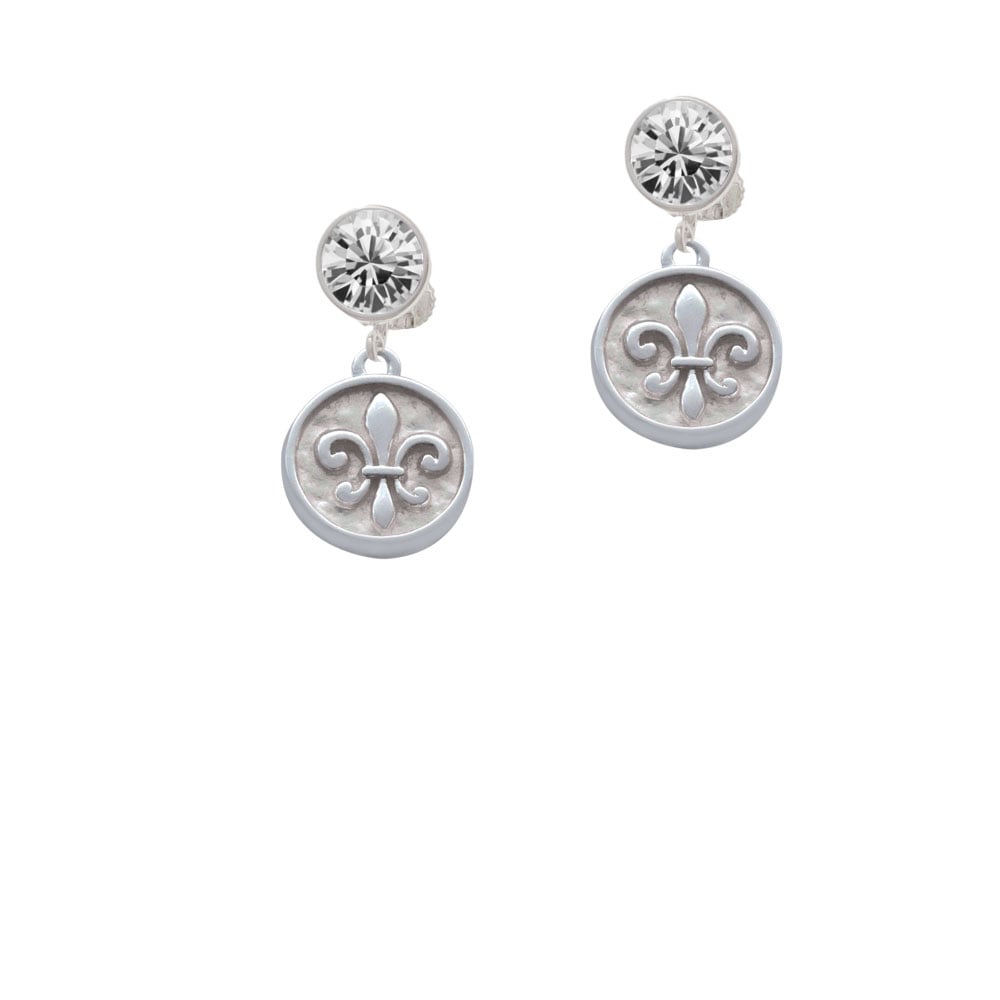 Fleur di Lis - Round Seal Crystal Clip On Earrings Image 1