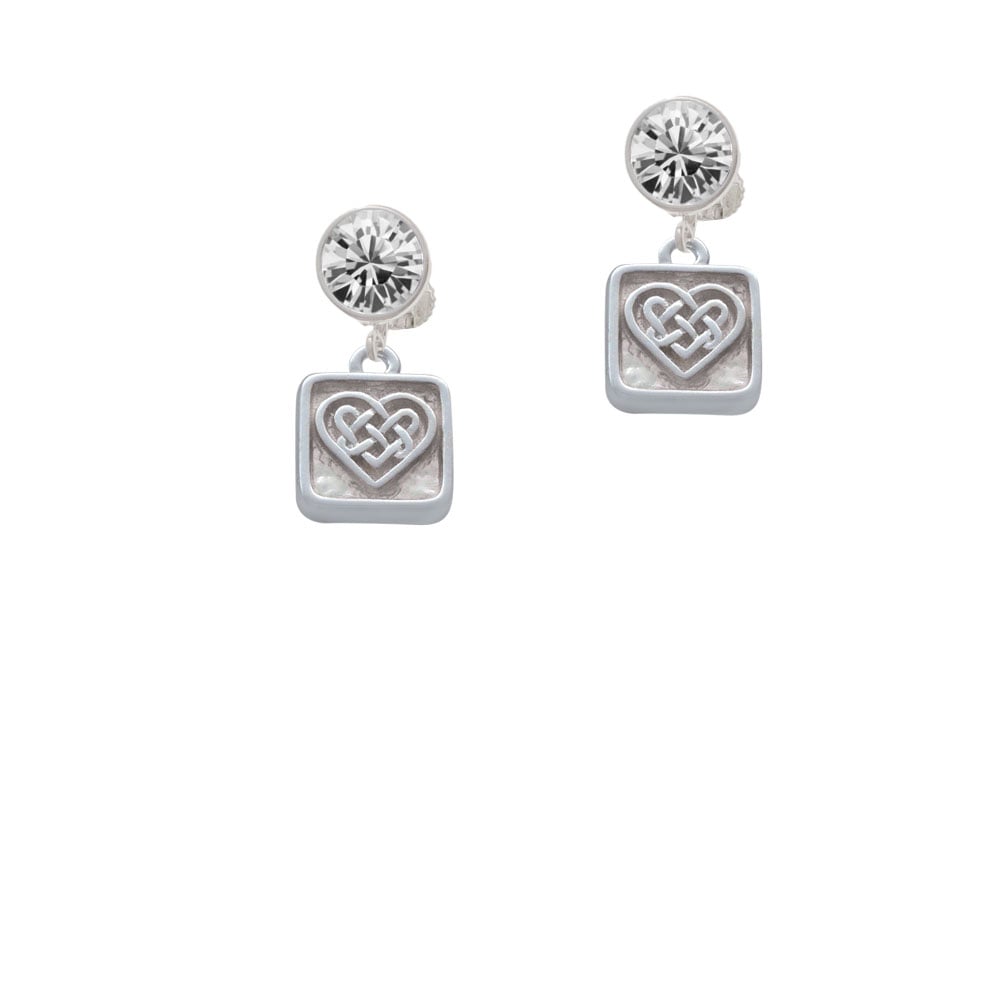 Celtic Knot Heart - Square Seal Crystal Clip On Earrings Image 1