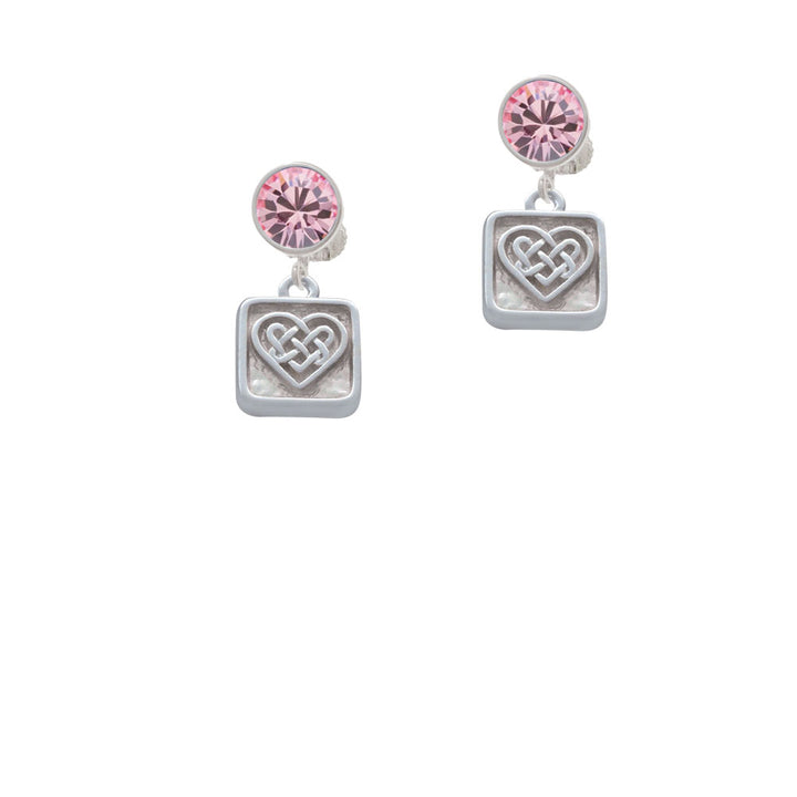 Celtic Knot Heart - Square Seal Crystal Clip On Earrings Image 4