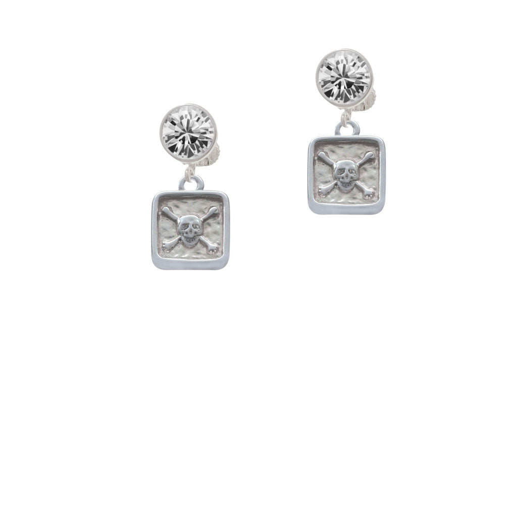 Skull and Bones - Square Seal Crystal Clip On Earrings Image 2