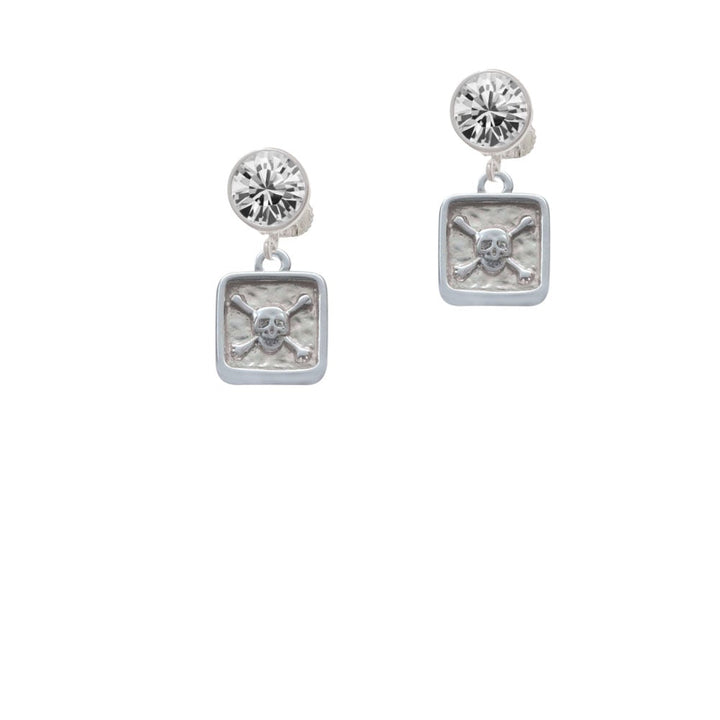 Skull and Bones - Square Seal Crystal Clip On Earrings Image 1