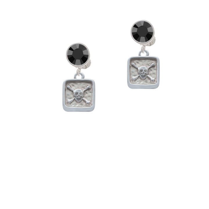 Skull and Bones - Square Seal Crystal Clip On Earrings Image 3