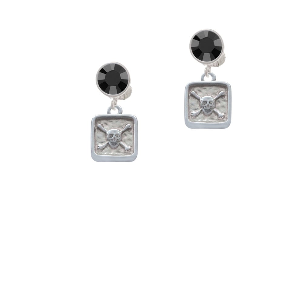 Skull and Bones - Square Seal Crystal Clip On Earrings Image 1