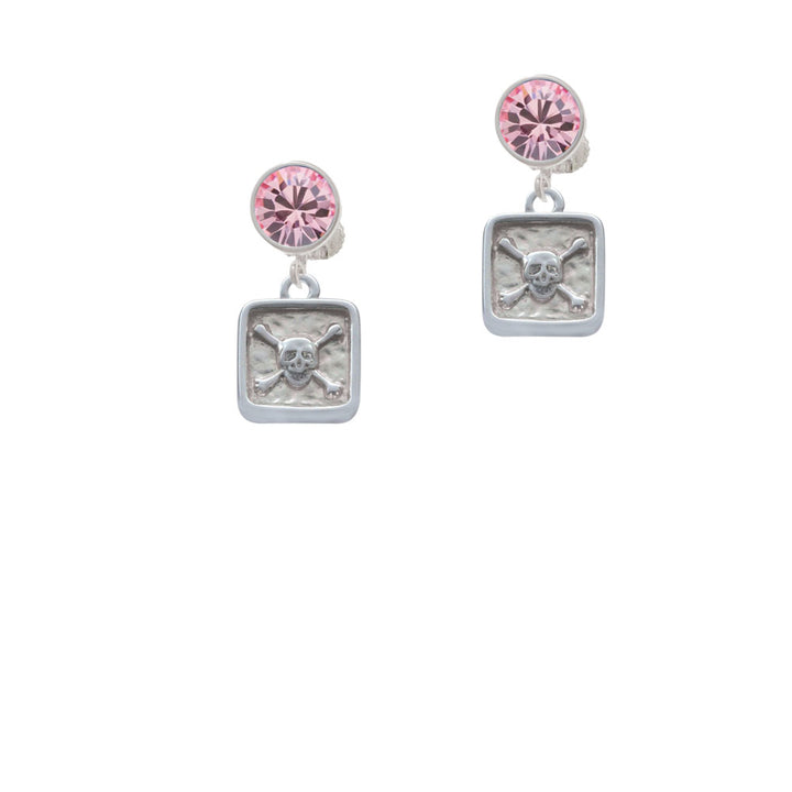 Skull and Bones - Square Seal Crystal Clip On Earrings Image 4