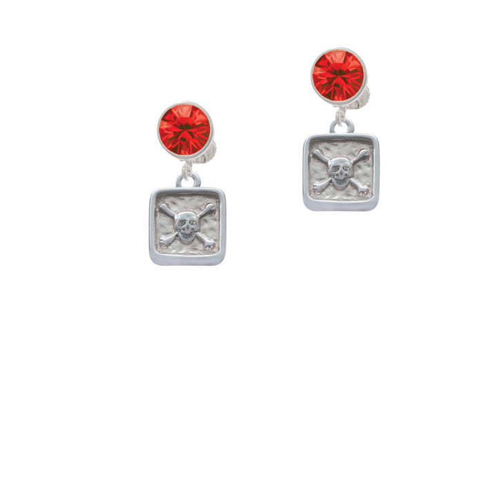 Skull and Bones - Square Seal Crystal Clip On Earrings Image 4