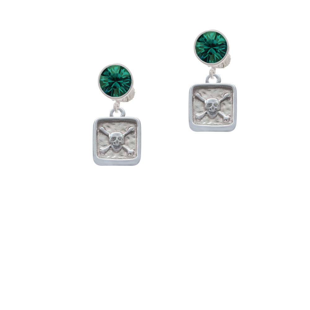 Skull and Bones - Square Seal Crystal Clip On Earrings Image 6