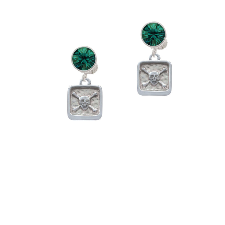 Skull and Bones - Square Seal Crystal Clip On Earrings Image 6