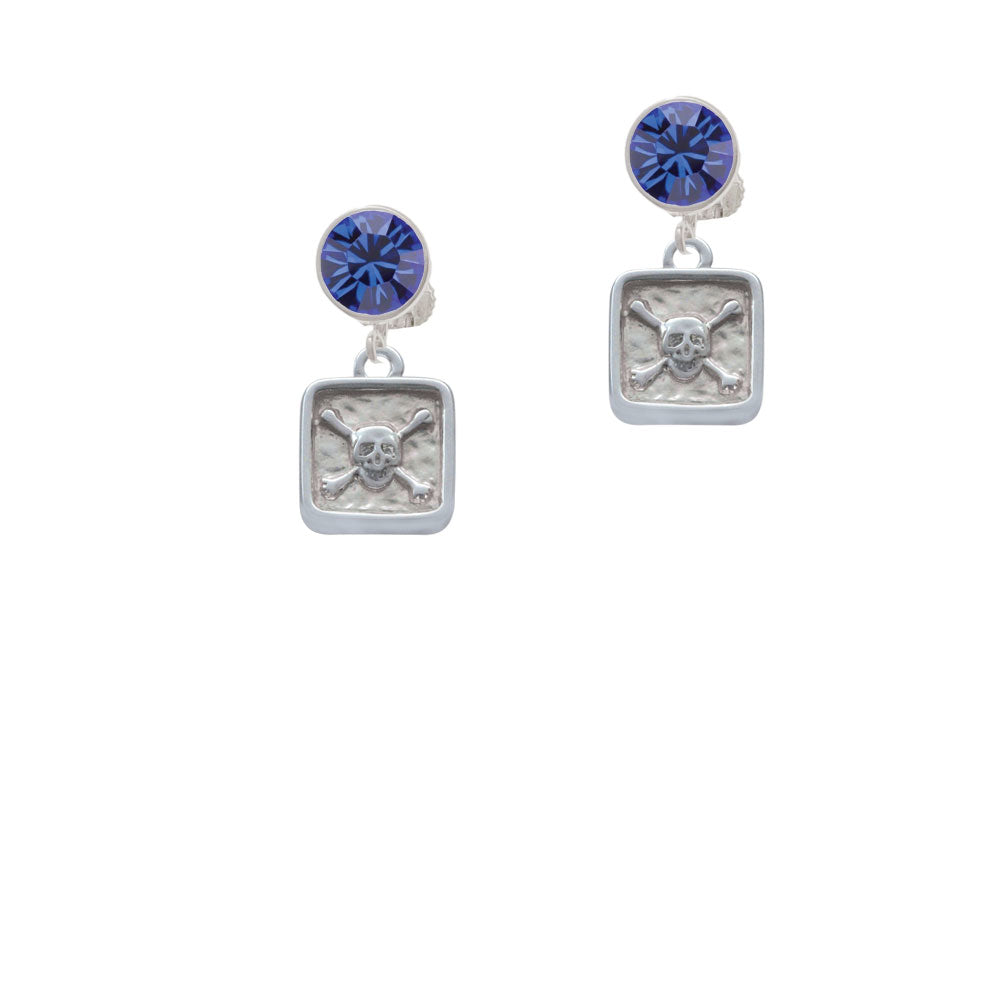 Skull and Bones - Square Seal Crystal Clip On Earrings Image 7