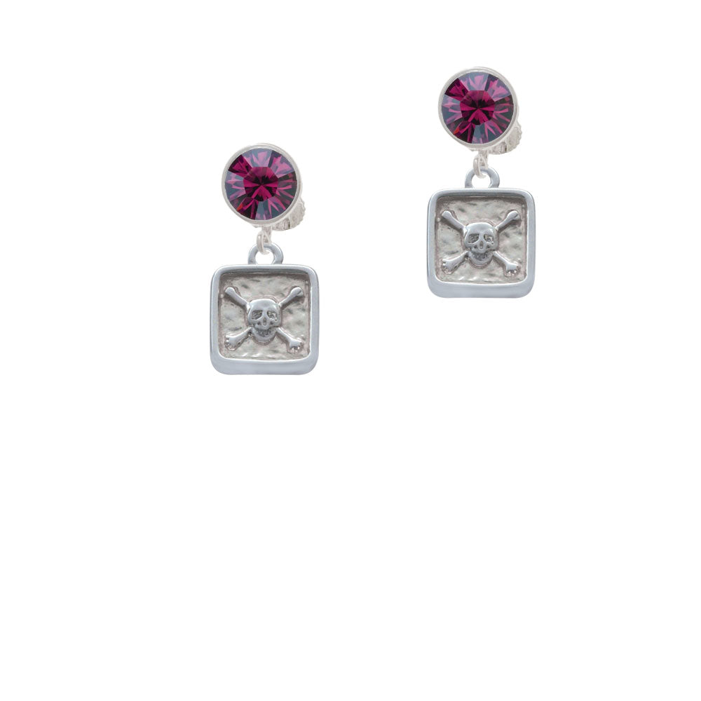 Skull and Bones - Square Seal Crystal Clip On Earrings Image 8