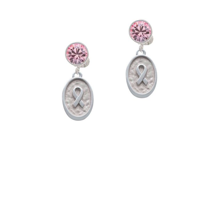 Awareness Ribbon - Oval Seal Crystal Clip On Earrings Image 1