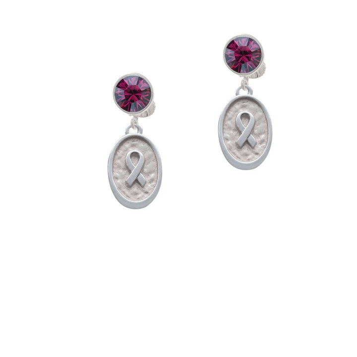 Awareness Ribbon - Oval Seal Crystal Clip On Earrings Image 8