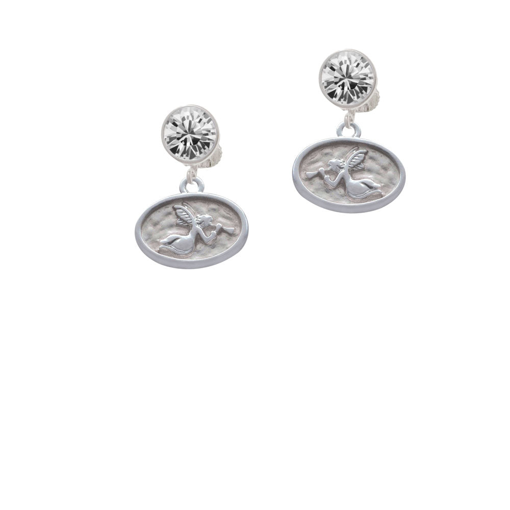 Trumpeter Angel - Oval Seal Crystal Clip On Earrings Image 2