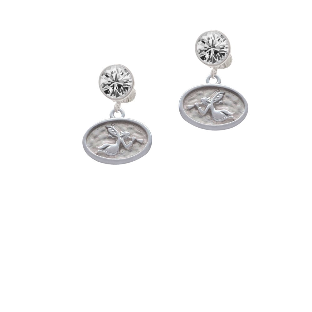 Trumpeter Angel - Oval Seal Crystal Clip On Earrings Image 1