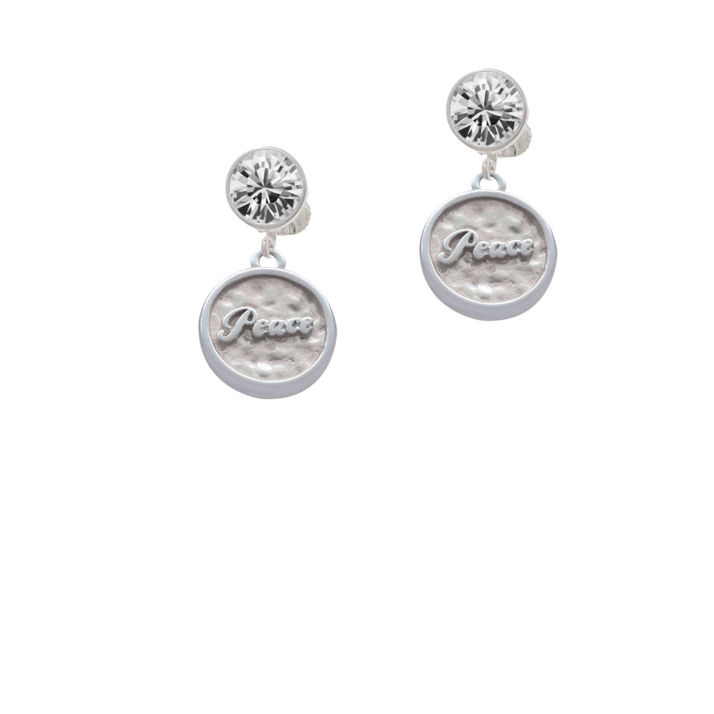 Peace - Round Seal Crystal Clip On Earrings Image 2