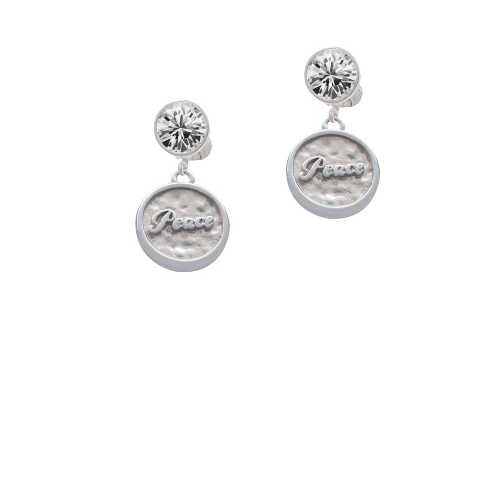 Peace - Round Seal Crystal Clip On Earrings Image 1