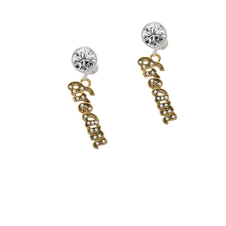 Gold Tone Script Dream with Clear Crystals Crystal Clip On Earrings Image 2