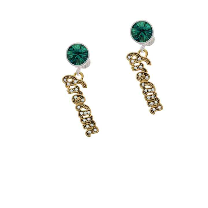 Gold Tone Script Dream with Clear Crystals Crystal Clip On Earrings Image 6