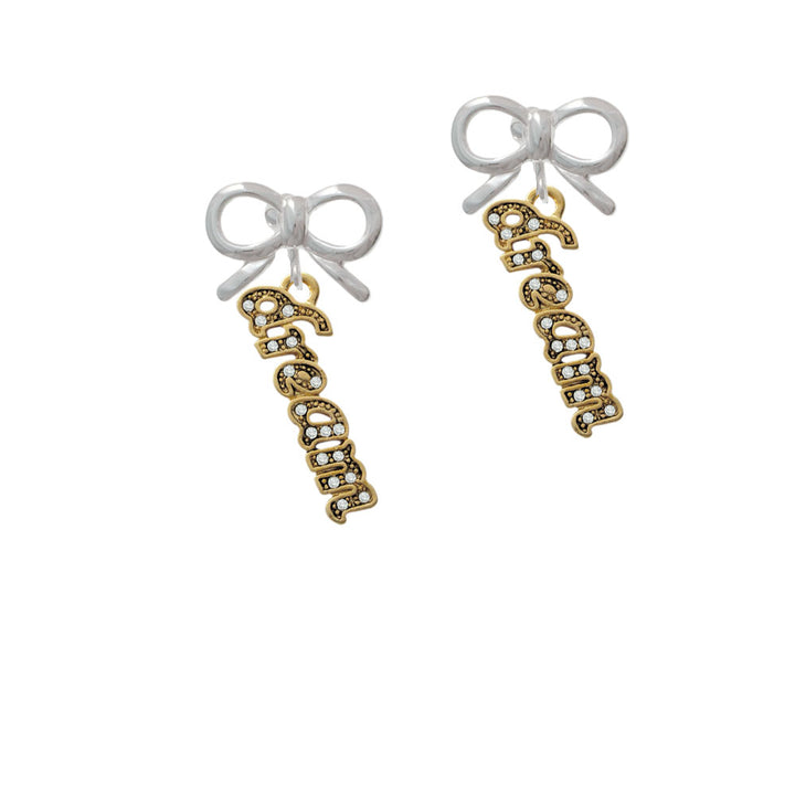 Gold Tone Script Dream with Clear Crystals Crystal Clip On Earrings Image 9