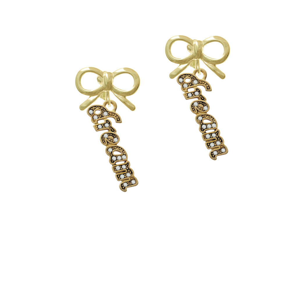 Gold Tone Script Dream with Clear Crystals Crystal Clip On Earrings Image 10