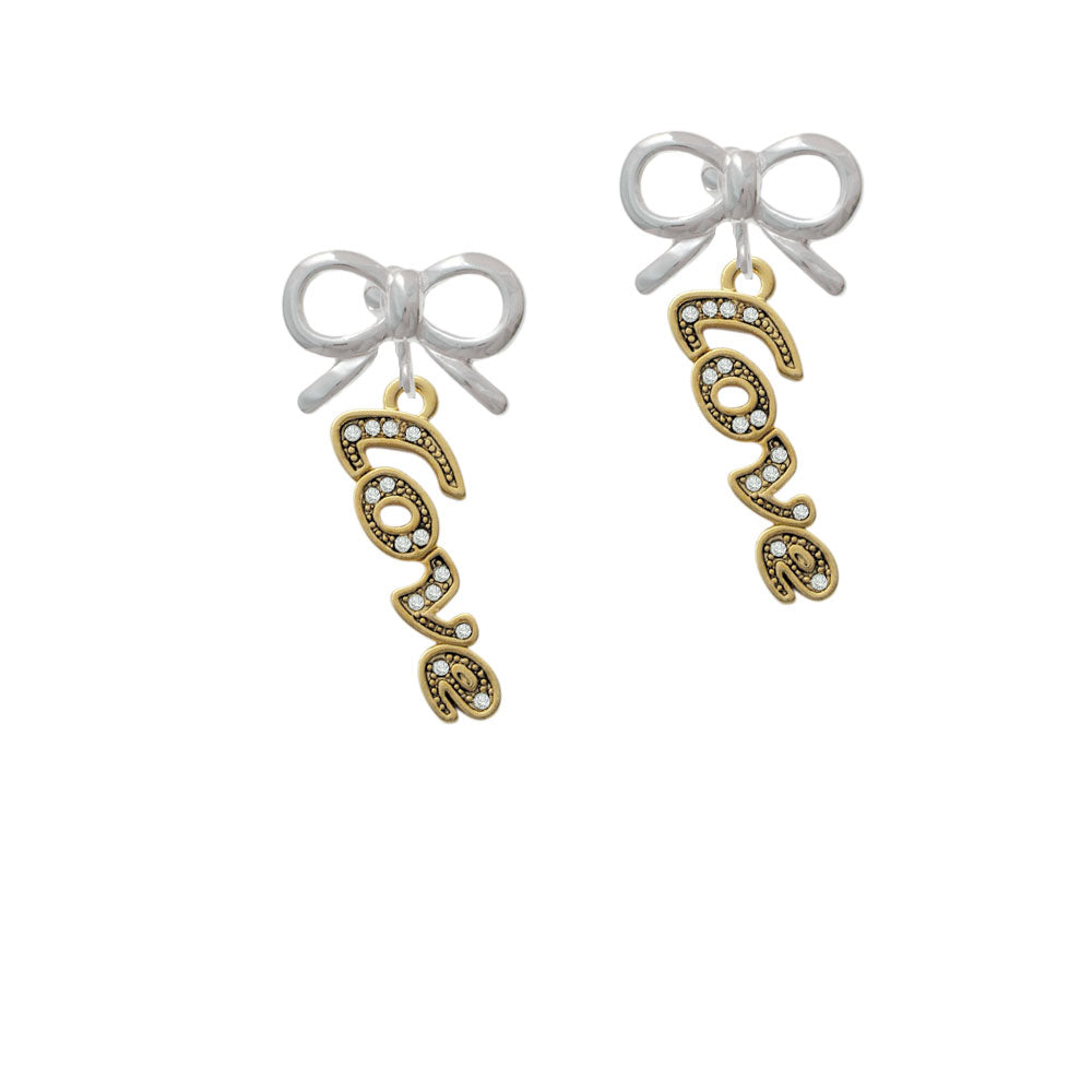 Gold Tone Script Love with Clear Crystals Crystal Clip On Earrings Image 9