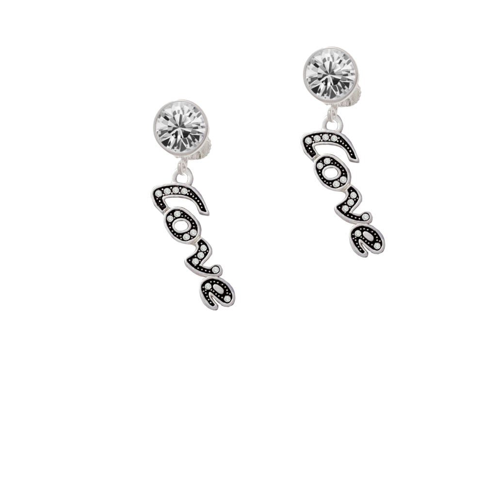 Script Love with Clear Crystals Crystal Clip On Earrings Image 1